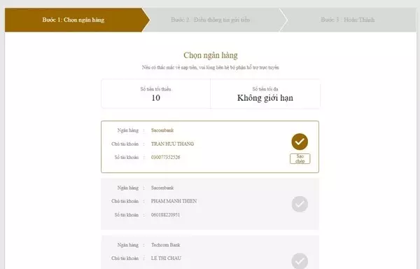 Hướng dẫn nạp tiền Win33 bằng phương thức chuyển khoản
