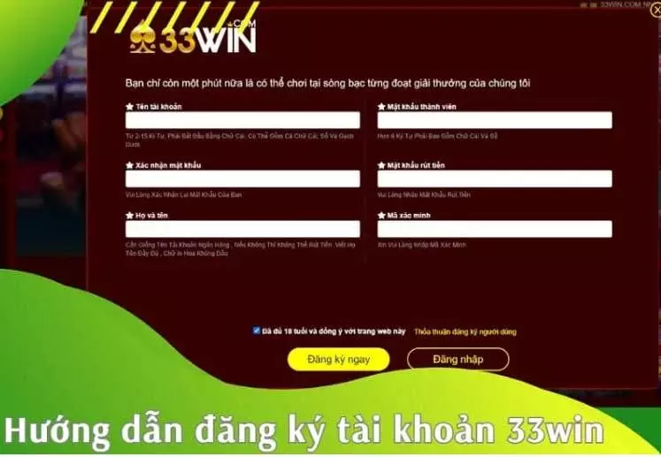 Hướng dẫn đăng ký tài khoản 33win cho người mới
