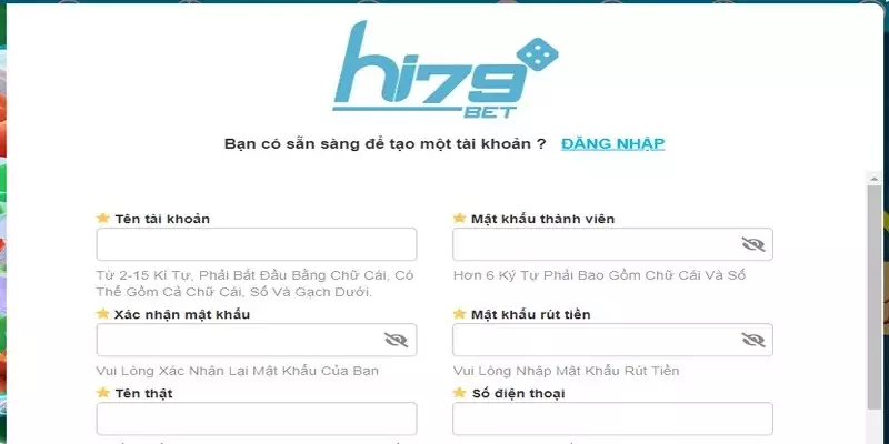 những bước đăng ký Hi79 thực hiện vô cùng đơn thuần
