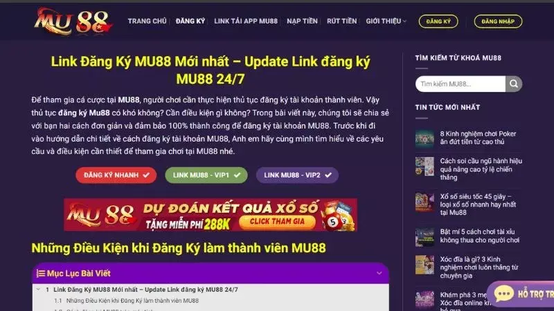 Hướng dẫn đăng ký tài khoản Mu88