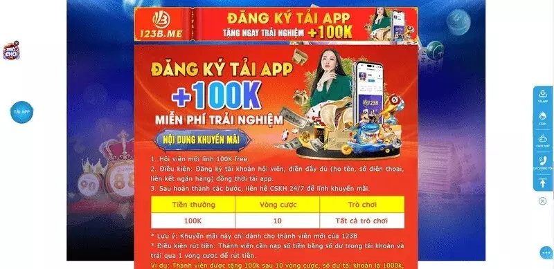 Đăng ký và tải app nhà cái 123B để nhận ngay ưu đãi miễn phí 100k